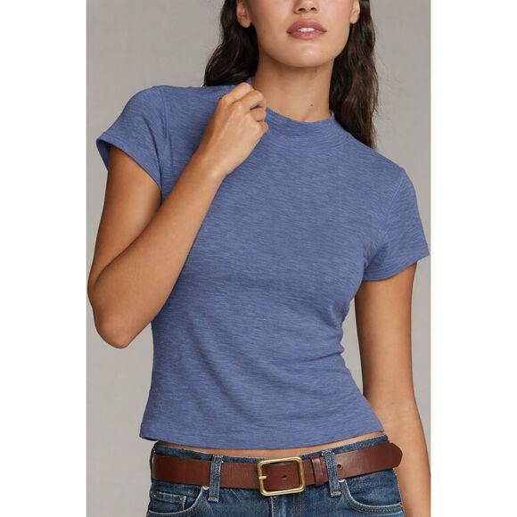 Anthropologie Tops - Pilcro Turtleneck Cotton Tee denim blue Anthropologie Large NEW